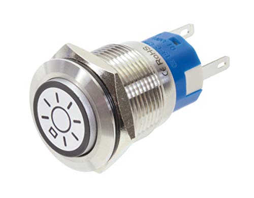 Blanko Metalltaster aus Edelstahl, weiss beleuchtetes Symbol, staub- und wasserdicht nach IP 67 Standard, Licht-Symbol Blanko Metalltaster aus Edelstahl, weiss beleuchtetes Symbol, staub- und wasserdicht nach IP 67 Standard, Licht-Symbol von Blanko