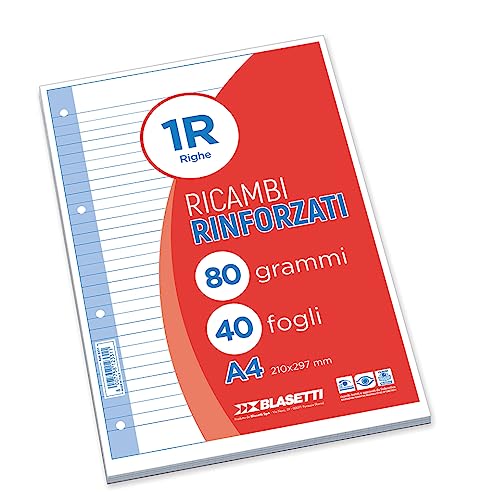 Blasetti Ersatzblätter verstärkt - Packung mit 40 quadratischen Blättern A4, liniert 1R, Ersatzblätter für Ringbücher und Mappen, 80gr nachfüllbare Papierblätter Blasetti Ersatzblätter verstärkt - Packung mit 40 quadratischen Blättern A4, liniert 1R, Ersatzblätter für Ringbücher und Mappen, 80gr nachfüllbare Papierblätter von Blasetti