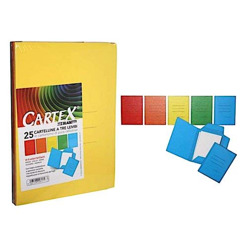 Blasetti Packung mit 25 Aktenmappen mit 3 Klappen aus Karton, 24,5 x 33,5 cm, verschiedene Farben von Blasetti