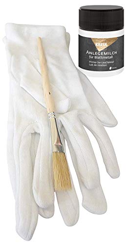 1 x Kreul Anlegemilch 50ml flüssiger Spezialkleber Kleber Klebstoff für Blattgold Blattmetall Blattmetall Blattsilber + 1 Paar Vergolderhandschuhe + 1 Pinsel 1 x Kreul Anlegemilch 50ml flüssiger Spezialkleber Kleber Klebstoff für Blattgold Blattmetall Blattmetall Blattsilber + 1 Paar Vergolderhandschuhe + 1 Pinsel von Blattgold-Blattsilber