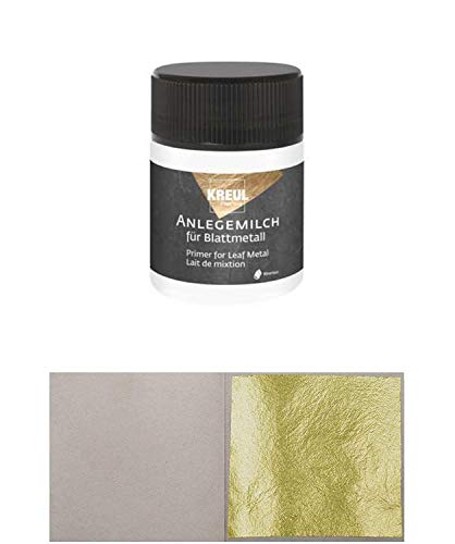 50 Blatt Echtes Blattgold 23 Karat Echtgold 3,8 cm x 3,8 cm zum Vergolden + 1 x KREUL Anlegemilch Kleber 50 ml von Blattgold-Blattsilber