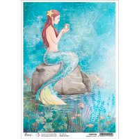 Motiv-Strohseide "Meerjungfrau" von Blau