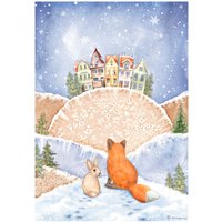 Motiv-Strohseide "Winter Valley - Fuchs und Hase" von Blau