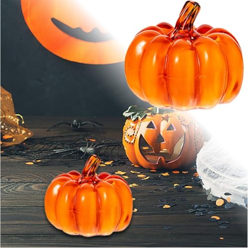 BlauHaus Halloween LED-Kürbislichter 2 stück, herbst dekoration kürbis, niedliche kleine orange Kürbislichter, leuchtende Halloween-Dekoration für drinnen und draußen, für Herbstfest-Dekorationen von BlauHaus