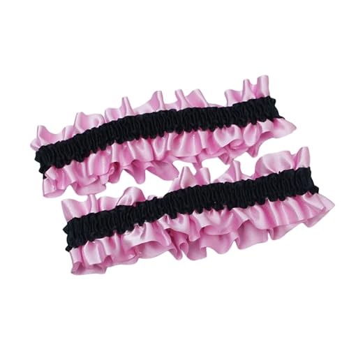 1 Paar Elastische Strumpfbänder für Braut,Rüschen Strumpfband Bride Accessories Satin Strumpfband als Hochzeitsgeschenk Engagement Party Hochzeitsdeko Bridal Shower 4x12cm,Rosa Schwarz von Blausky