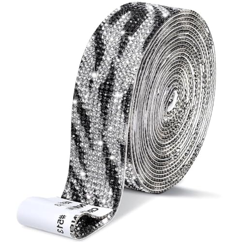 1 Rollen Selbstklebend Strassband,Glitzerband,Strass Bling Band Diamant Aufkleber,Glitzersteine für Kunsthandwerk DIY Hochzeit Party Dekoration,Schwarz Weiß B,14 Reihen (Breite 3,1 cm) von Blausky
