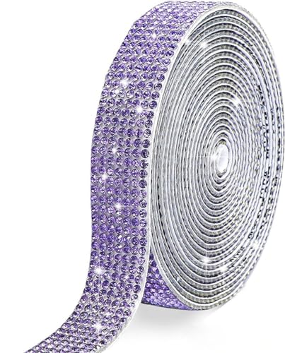 10 Reihen (Breite 2.2cm) x 5yards Selbstklebende Strassband,Bling Bling Kristall Strass Aufkleber Strassstreifen Glitzerband Diamantband Glitzersteine Band für DIY Kunsthandwerk,Violett von Blausky