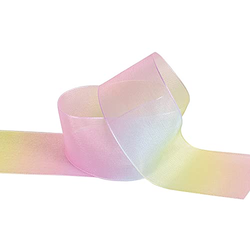 10 Yards Chiffonband,Regenboge Deko Schleifenband,Farbverlauf Tüllband,Bänder zum Basteln,Organzaband,Transparentes Schleifenband,Dekoband für Hochzeit Taufe Geschenkverpackungen,Breite 3.8 cm,Bunt A von Blausky
