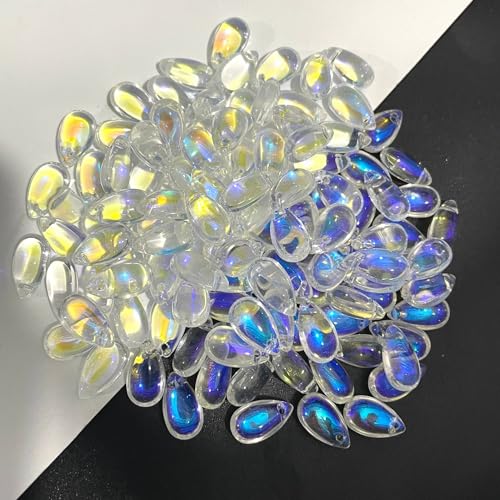100 Stück Wassertropfenperlen,Perlen zum Auffädeln,Teardrop Glass Beads Lose Perlen mit Loch Mini Perlen Glasperlen,für Haarnadel Kopfschmuck DIY Anhänger,Ohrringe,8 x 14 mm,Farbe von Blausky