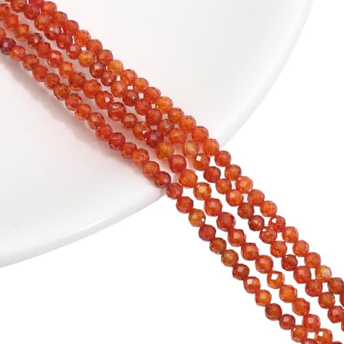 120 Stück 3 mm Natürliche Steinperlen,Zirkonperlen Edelstein Perlen Runde Facettierte Perlen mit Loch Edelstein Perlen Stränge Runde Naturperlen zum Auffädeln,für DIY Schmuckherstellung,Orange von Blausky