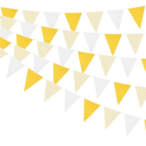 12m x 42 STK Wimpelkette Wetterfest,Wimpel Girlande aus Baumwolle Stoff Wimpel Banner Mehrfarbig Dreieck Flaggen Wimpelgirlande für Geburtstag Party Indoor Outdoor Deko,Gelb gepunktet 12m x 42 STK Wimpelkette Wetterfest,Wimpel Girlande aus Baumwolle Stoff Wimpel Banner Mehrfarbig Dreieck Flaggen Wimpelgirlande für Geburtstag Party Indoor Outdoor Deko,Gelb gepunktet von Blausky