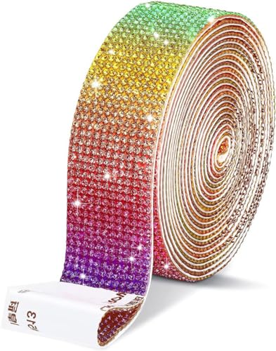 13 Reihen (Breite 2.9cm) x 2yards Selbstklebende Strassband,Bling Bling Kristall Strass Aufkleber Strassstreifen Glitzerband Diamantband Glitzersteine Band für DIY Kunsthandwerk,Regenbogen von Blausky