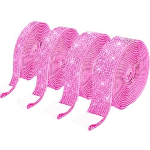 13 Reihen (Breite 2.9cm) x 3yards Selbstklebende Strassband,Bling Bling Kristall Strass Aufkleber Strassstreifen Glitzerband Diamantband Glitzersteine Band für DIY Kunsthandwerk,Dunkelrosa von Blausky