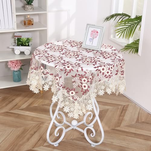 150x220cm Vintage Spitzentischdecke,Stickerei Spitze Tischdecke Esstisch Tischtuch mit Blumenmuster Elegante Häkelspitze Deckchen für Boho Hochzeit Rezeption Sommer Outdoor Party,Rot von Blausky