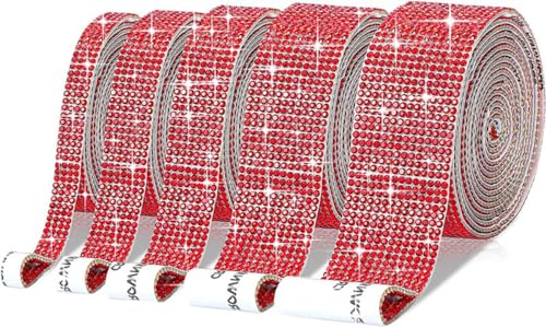 2 Reihen (Breite 0.45cm) x 15yards Selbstklebende Strassband,Bling Bling Kristall Strass Aufkleber Strassstreifen Glitzerband Diamantband Glitzersteine Band für DIY Kunsthandwerk,Rot von Blausky