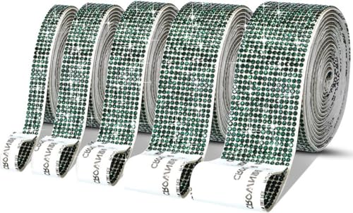 2 Reihen (Breite 0.45cm) x 3yards Selbstklebende Strassband,Bling Bling Kristall Strass Aufkleber Strassstreifen Glitzerband Diamantband Glitzersteine Band für DIY Kunsthandwerk,Dunkelgrün von Blausky