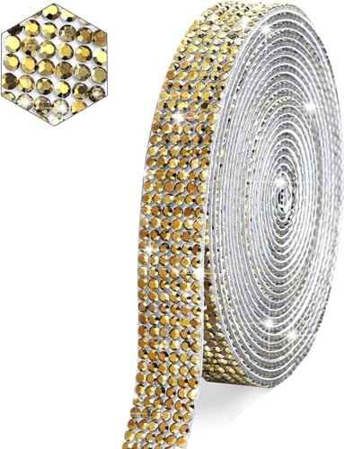 2 Reihen (Breite 0.45cm) x 3yards Selbstklebende Strassband,Bling Bling Kristall Strass Aufkleber Strassstreifen Glitzerband Diamantband Glitzersteine Band für DIY Kunsthandwerk,Gold A von Blausky
