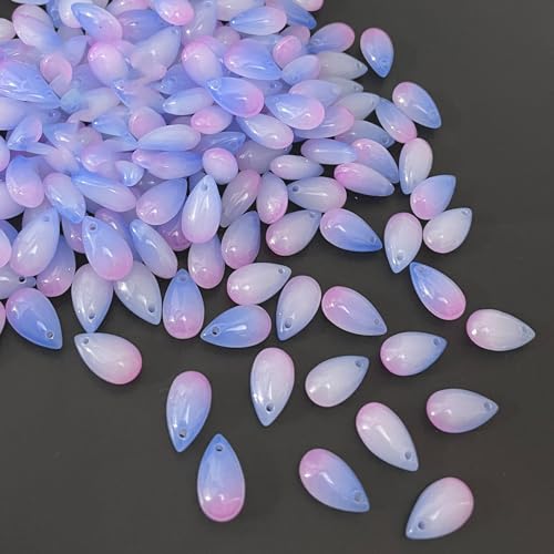 200 Stück Wassertropfenperlen,Perlen zum Auffädeln,Teardrop Glass Beads Lose Perlen mit Loch Mini Perlen Glasperlen,für Haarnadel Kopfschmuck DIY Anhänger,Ohrringe,8 x 14 mm,Blau-Violett von Blausky