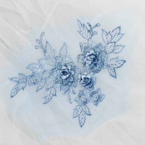 3D Stickerei Spitzenapplikation,Blumen Spitze Nähen Applikation,Gestickte Spitze Ausschnitt Blumenkragen Stickerei Patches Zubehör für DIY Cheongsam Hochzeit Brautkleid 15x20cm,Dunkelblau von Blausky
