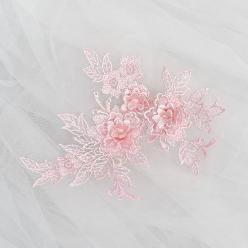 3D Stickerei Spitzenapplikation,Blumen Spitze Nähen Applikation,Gestickte Spitze Ausschnitt Blumenkragen Stickerei Patches Zubehör für DIY Cheongsam Hochzeit Brautkleid 15x20cm,Rosa von Blausky