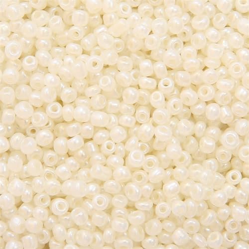 3mm x 30g Glasperlen zum Auffädeln,Pony Perlen Rocailles Perlen Kleine Barrel Perlen Glas Perlen Bastelperlen Seed Beads mit Box für DIY Schmuck Armbänder Halskette Ohrring,D Cremeweiß A von Blausky