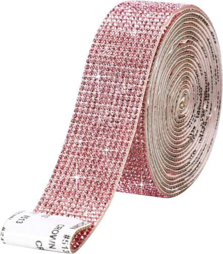 4 Reihen (Breite 0.9cm) x 5yards Selbstklebende Strassband,Bling Bling Kristall Strass Aufkleber Strassstreifen Glitzerband Diamantband Glitzersteine Band für DIY Kunsthandwerk,Hellrosa von Blausky