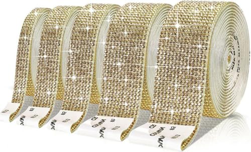 5 Reihen (Breite 1.1cm) x 3yards Selbstklebende Strassband,Bling Bling Kristall Strass Aufkleber Strassstreifen Glitzerband Diamantband Glitzersteine Band für DIY Kunsthandwerk,Gelb von Blausky