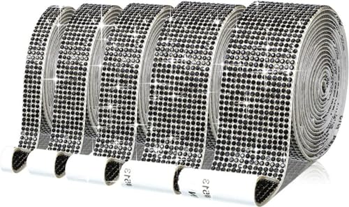 5 Reihen (Breite 1.1cm) x 3yards Selbstklebende Strassband,Bling Bling Kristall Strass Aufkleber Strassstreifen Glitzerband Diamantband Glitzersteine Band für DIY Kunsthandwerk,Schwarz von Blausky