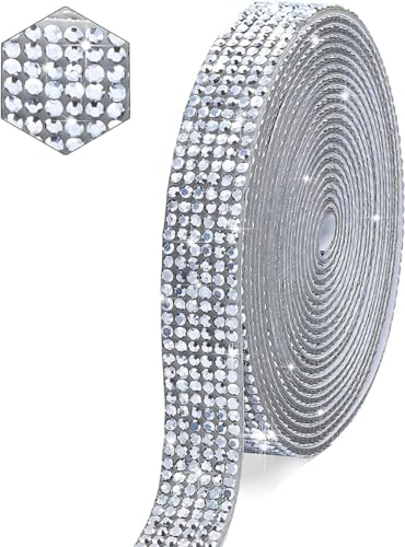 5 Reihen (Breite 1.1cm) x 3yards Selbstklebende Strassband,Bling Bling Kristall Strass Aufkleber Strassstreifen Glitzerband Diamantband Glitzersteine Band für DIY Kunsthandwerk,Silber von Blausky