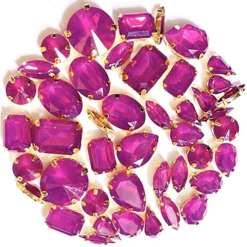 50 Stück Strasssteine zum Aufnähen,Metall Prong Einstellung Flatback Kristalle,Glitzersteine Formen vermischen Strasssteinen Handgenähtes Diamant-Zubehör für DIY-Kleidung Brautschuhe,Fuchsia A von Blausky