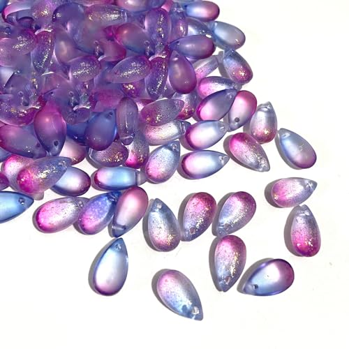 50 Stück Wassertropfenperlen,Perlen zum Auffädeln,Teardrop Glass Beads Lose Perlen mit Loch Mini Perlen Glasperlen,für Haarnadel Kopfschmuck DIY Anhänger,Ohrringe,8 x 14 mm,Violett von Blausky