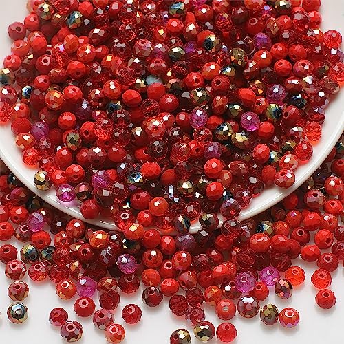 500 Stück Facettierte Glasperlen,Kristall Glasperlen,Perlen Zum Auffädeln,Perlen für Armbänder,Glitzerperlen,Glasperlen mit Loch für Basteln Schmuckherstellung,DIY Halsketten Ohrringe,Rot,2 x 3 mm von Blausky