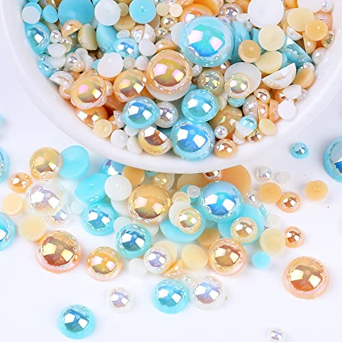 500 Stück Flache Rückseite Halbrunde Perlen,Flache Rücken Perlen,Kunstperle Lose Perlen Bunte Halbperlen,Imitationsperlen Dekoperlen für DIY Maniküre,Schmuckherstellung,4 mm,Blau-Orange von Blausky