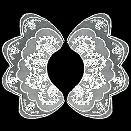 Blausky 1 Paar Frauen Kragen,Doppellagige Spitze Bestickte Kragen,Fake Kragen aus Organza,Spitzenkragen zum Nähen,Krageneinsatz,Kragen Applikation,Elegant Kleidung Accessoires für Dame,Weiß von Blausky