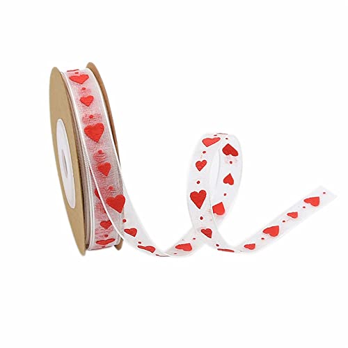 Blausky 1 Rollen 10mm x 10m Herz Gedruckt Band,Schleifenband Liebesband Valentinstag Geschenkbänder Herz-Band Stoffbänder Dekoband für Gastgeschenke Verpackung Kränze Haarschleife,Farbe C von Blausky