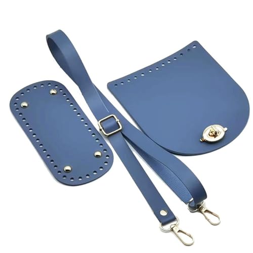 Blausky 1 Set DIY-Taschenzubehör,Schultergurt aus PU und Leder Boden Tasche,Taschenboden mit Löchern zum Häkeln,Taschen-Lederzubehör für Strickbeutel Handtasche Schultertasche,Blau von Blausky