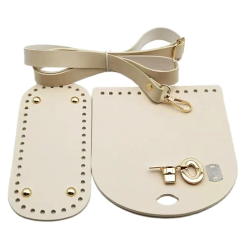 Blausky 1 Set DIY-Taschenzubehör,Schultergurt aus PU und Leder Boden Tasche,Taschenboden mit Löchern zum Häkeln,Taschen-Lederzubehör für Strickbeutel Handtasche Schultertasche,Off-White von Blausky