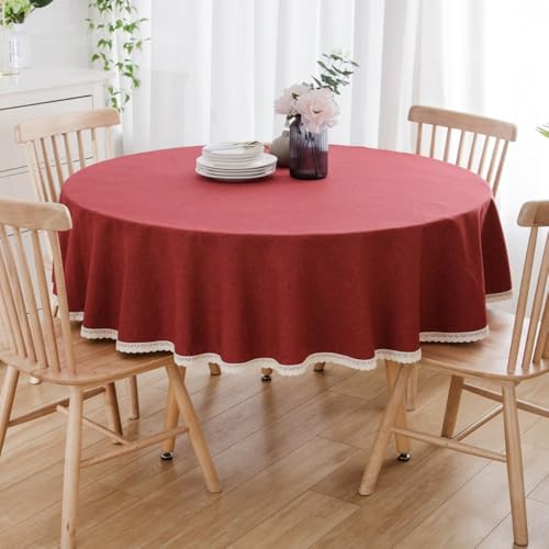 Blausky 1 Stück 260cm Runde Stoff Tischdecke,Volltonfarbe Landhausstil Tischwäsche Tischtuch aus Polyester mit Spitze zum Couchtisch Esstisch für Party Picknick Essen Garten Hochzeiten,Rot Blausky 1 Stück 260cm Runde Stoff Tischdecke,Volltonfarbe Landhausstil Tischwäsche Tischtuch aus Polyester mit Spitze zum Couchtisch Esstisch für Party Picknick Essen Garten Hochzeiten,Rot von Blausky