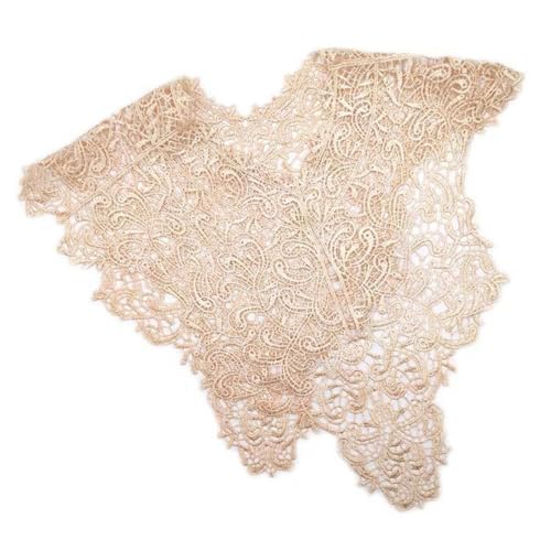 Blausky 1 Stück Spitzenkragen(Vorne + hinten) Abnehmbar Einsatzkragen Gestickte Spitze Ausschnitt Kragen Patch Spitzenborte Spitze Applikation für Kleid DIY Handarbeit Kleidung Zubehör,Beige von Blausky