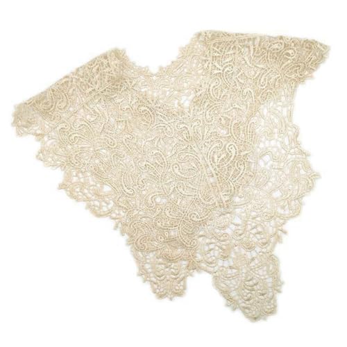 Blausky 1 Stück Spitzenkragen(Vorne + hinten) Abnehmbar Einsatzkragen Gestickte Spitze Ausschnitt Kragen Patch Spitzenborte Spitze Applikation für Kleid DIY Handarbeit Kleidung Zubehör,Beige von Blausky