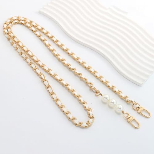 Blausky 1 Stück Taschenkette Metall Bag Chain,Handtasche Kette,Metall Kette Schulterriemen mit Perlen,Ersatzkette,Metall Kette für Tasche Ersatz-Zubehör,Geldbörse Handtaschen,Weiß+Goldkette,125 cm von Blausky