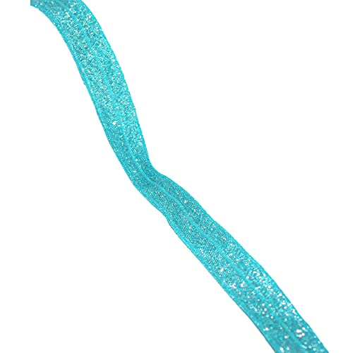 Blausky 1.5cm x 10 Yards Glitzer Elastisches Bänder,Gummibänder Stretch-Band Glitzernd Schleifenband Dekoband,Stoffband zum Nähen für Haarbänder Kleidung Kleider Geschenk Verpacken,Seeblau von Blausky