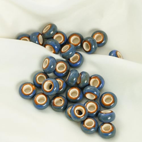 Blausky 10 Stück 15mm Runden Keramikperlen,Pony Perlen Lose Keramik Perlen mit 6mm Großes Loch zum Auffädeln Porzellanperlen Bunte Bastelperlen für DIY Schmuck Armbänder Ohrringe,Blau A von Blausky