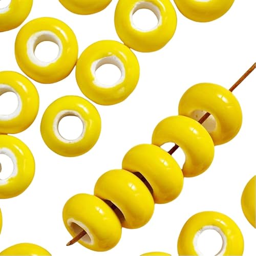 Blausky 10 Stück 15mm Runden Keramikperlen,Pony Perlen Lose Keramik Perlen mit 6mm Großes Loch zum Auffädeln Porzellanperlen Bunte Bastelperlen für DIY Schmuck Armbänder Ohrringe,Gelb B Blausky 10 Stück 15mm Runden Keramikperlen,Pony Perlen Lose Keramik Perlen mit 6mm Großes Loch zum Auffädeln Porzellanperlen Bunte Bastelperlen für DIY Schmuck Armbänder Ohrringe,Gelb B von Blausky