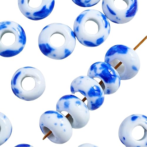 Blausky 10 Stück 15mm Runden Keramikperlen,Pony Perlen Lose Keramik Perlen mit 6mm Großes Loch zum Auffädeln Porzellanperlen Bunte Bastelperlen für DIY Schmuck Armbänder Ohrringe,Weißblau Blausky 10 Stück 15mm Runden Keramikperlen,Pony Perlen Lose Keramik Perlen mit 6mm Großes Loch zum Auffädeln Porzellanperlen Bunte Bastelperlen für DIY Schmuck Armbänder Ohrringe,Weißblau von Blausky