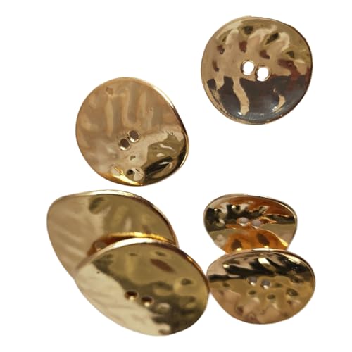 Blausky 10 Stück 30mm flach Metall Knöpfe,Runde Hosenknöpfe Bastelknöpfe 2 Löcher Metallknöpfe Ersatz Knöpfe Vintage Stile Buttons zum Nähen für Kleidungsdekoration DIY Bastelprojekte,Gold von Blausky