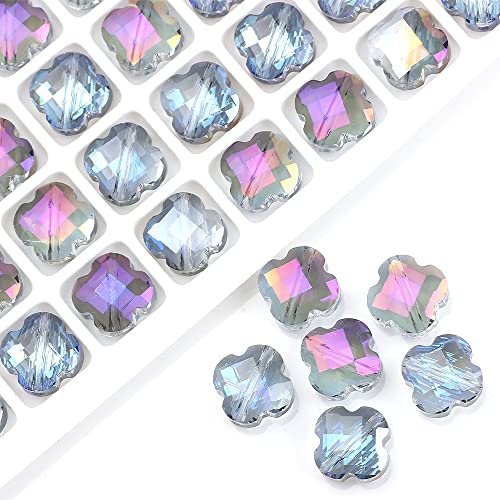 Blausky 10 Stück Facettierte Glasperlen,12mm Kleeblatt-Kristallperlen Glitzerperlen Edelsteinperlen mit Loch Bastelperlen Lose Perlen zum Auffädeln für Armbänder Ohrringe Halsketten,Violett A von Blausky