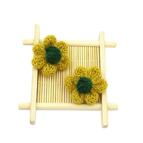 Blausky 10 Stück Gestrickte Klein Blumen,Blume aus Garn,Mini Bestickte Aufnäher,Gestickte Patches,Applikation zum Nähen für DIY Kleidung Jeans Jacken T-Shirt Rucksäcke Schuh,4 x 4 cm,Gelb B von Blausky