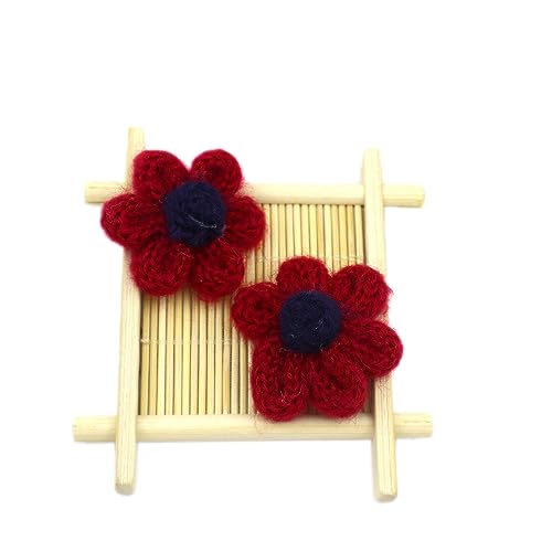 Blausky 10 Stück Gestrickte Klein Blumen,Blume aus Garn,Mini Bestickte Aufnäher,Gestickte Patches,Applikation zum Nähen für DIY Kleidung Jeans Jacken T-Shirt Rucksäcke Schuh,4 x 4 cm,Weinrot von Blausky