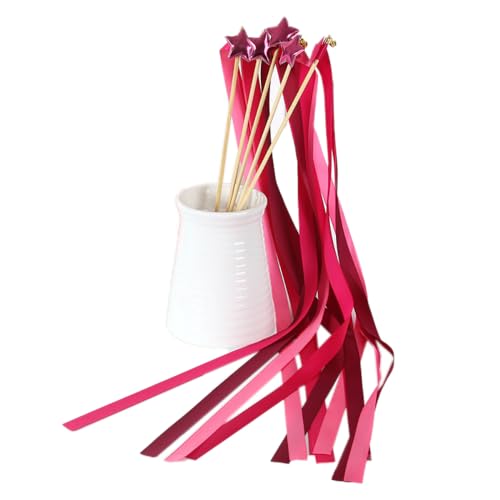 Blausky 10 Stück Stern Wedding Wands,Zauberstäbe mit Glocke Romantic Hochzeit Luftschlangen Ribbon Wands Seidenfeenstab für Hochzeiten Geburtstage Partys Feiertagsfeiern verwendet,Rot von Blausky